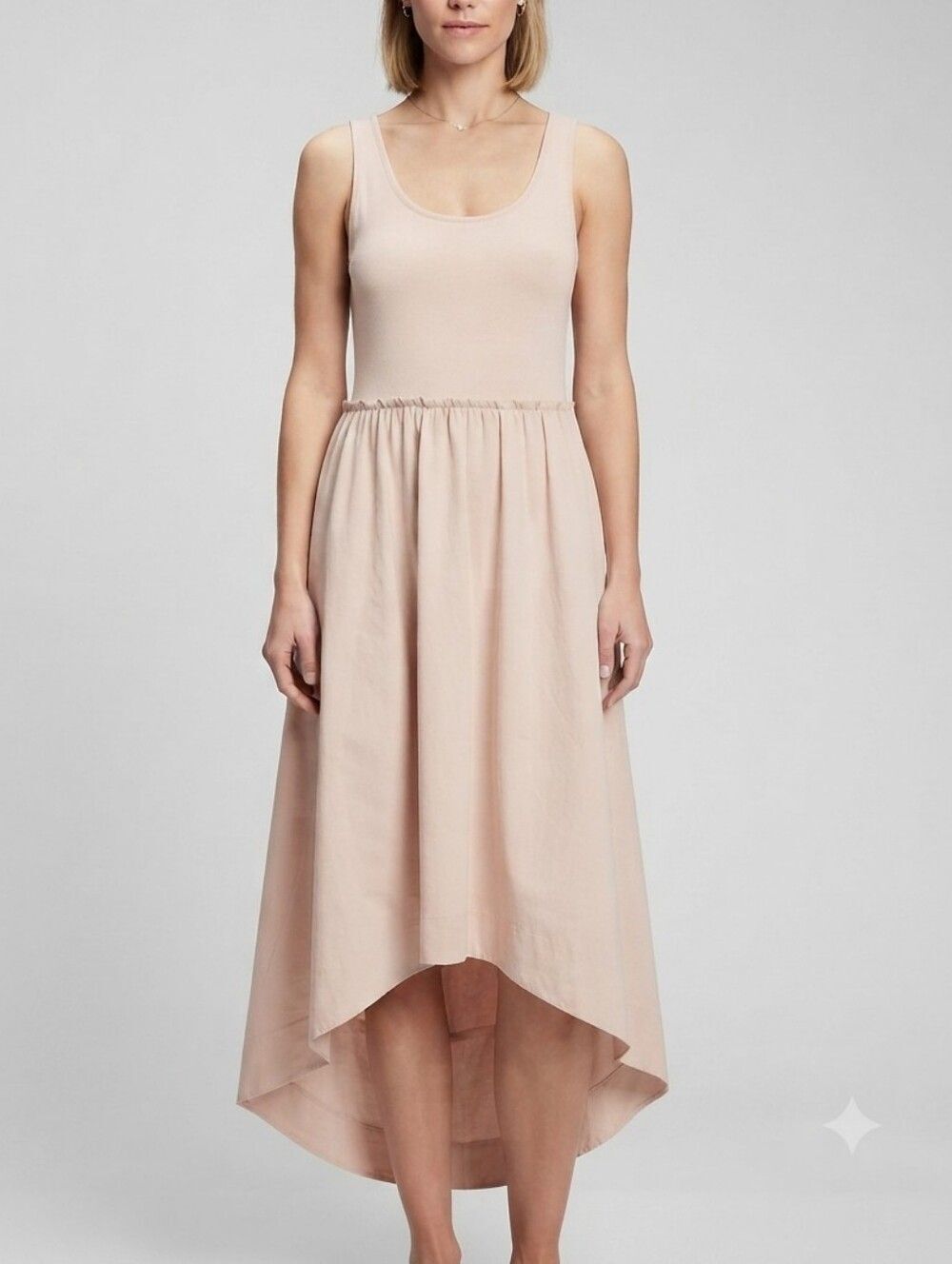 Blush Pink Ribbed Bodice High-Low Midi Dress XS A New Day Cottagecore Coastal